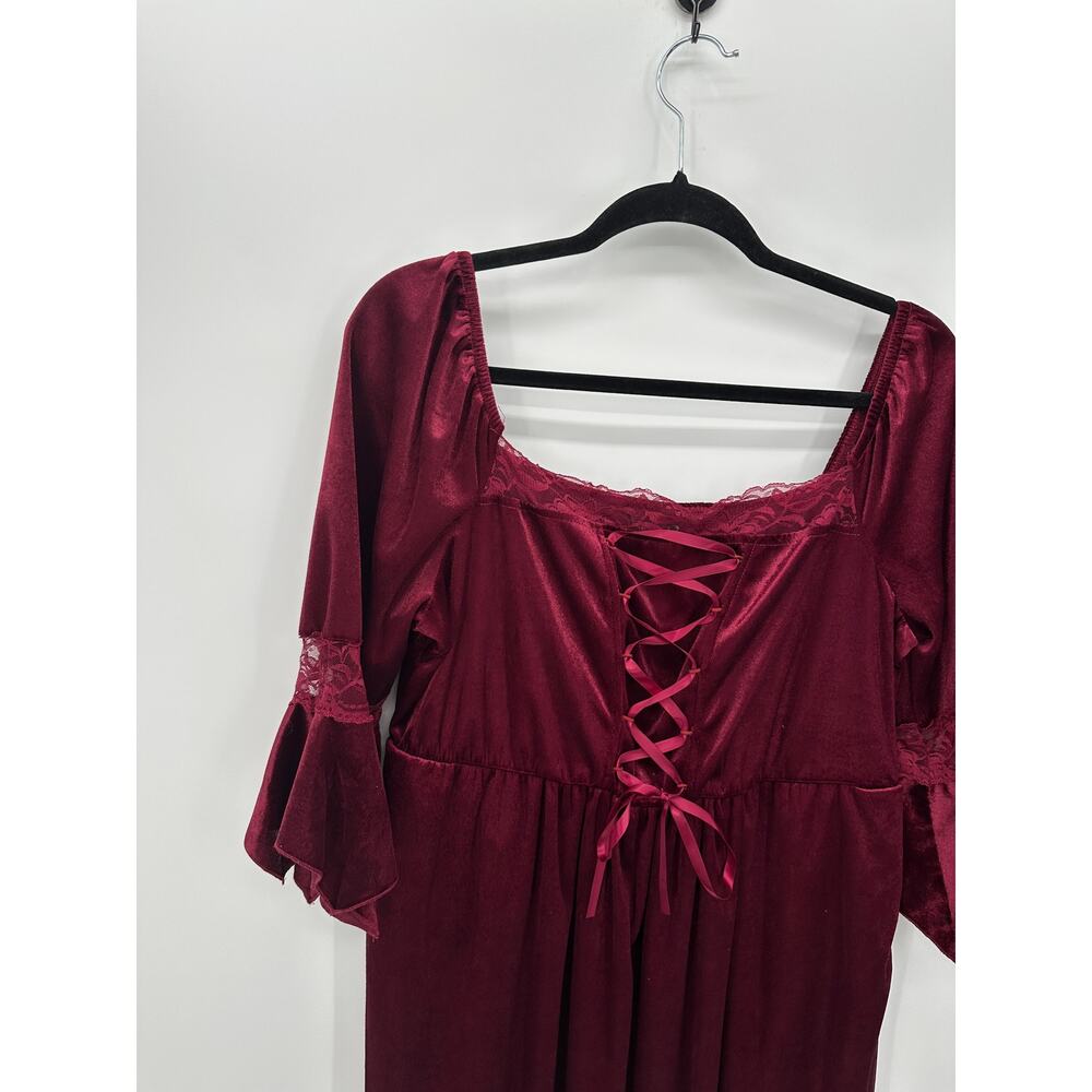 Bloomchic Womens Red Velvet Midi Dress Size 1X‎ NWT Renaissance Witchy Vampire - Picture 3 of 7